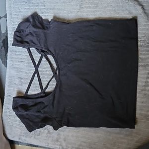 Strappy Criss Cross Open Back U-Shape Neckline Crop Top Short Cap Sleeve Like